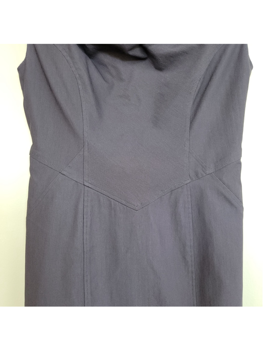 Adrianna Papell 8P Draped Cowl Neck Sheath Dress Purple Sleeveless Midi Stretchy - Picture 4 of 10